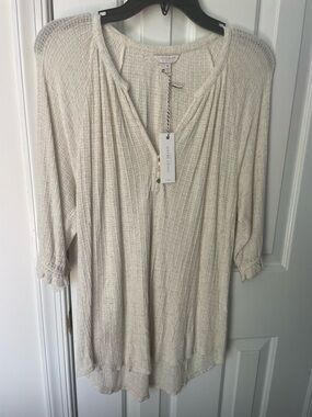 Lucky Brand Oatmeal Ribbed Henley Tunic